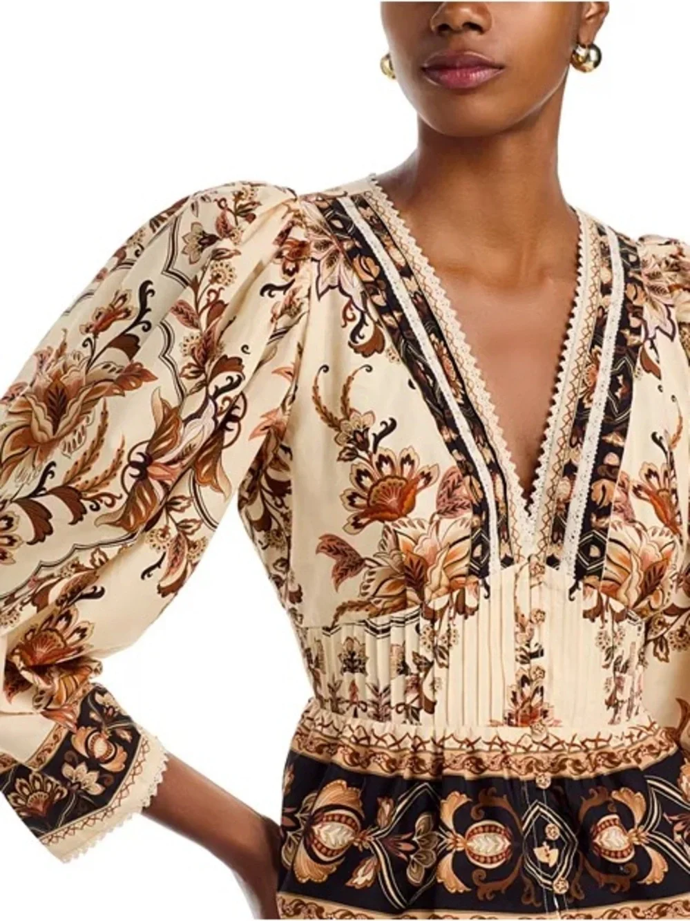 Farm Rio Majestic Garden Lace Puff Sleeve Cotton Top